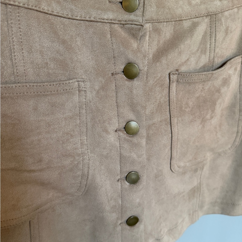 Altar'd State Tan Faux Suede Skirt with Button Detail - Picture 3 of 6